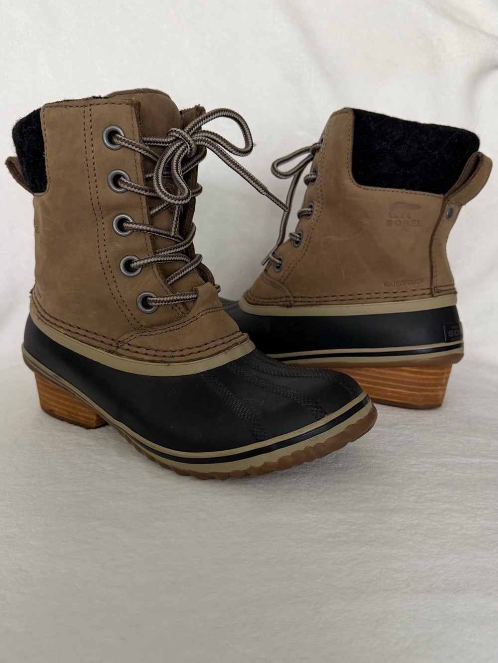 Sorel Slimpack II Lace Duck Boots Elk Black Brown 7.5 NL3058